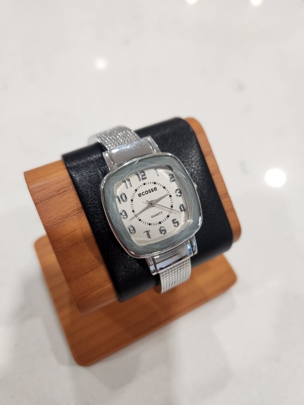 Vintage Ecosse Women's Cuff Strap Watch Silver Square Face New Battery